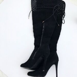Shoe Dazzle black faux Suede OTK Boots